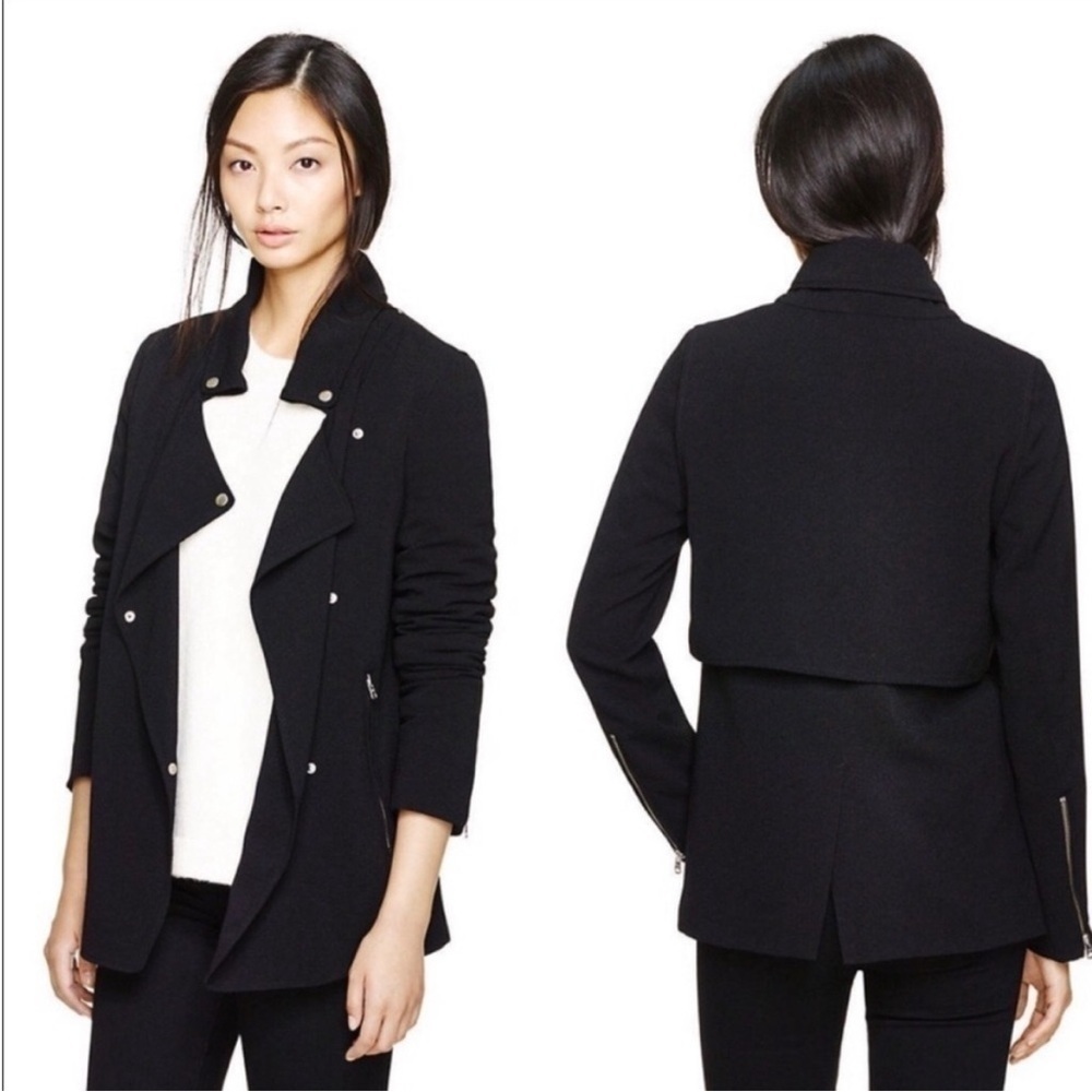 Aritzia Wilfred Mayet Black Crepe Lightweight Drapey Moto Jacket, Size Small